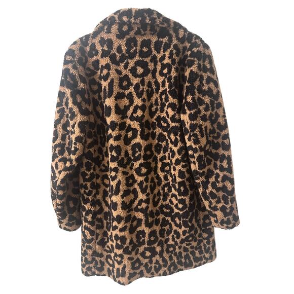 LOFT Leopard Print Sherpa Teddy Coat Funnel Neck Medium Mob Wife Winter EUC - Picture 9 of 9